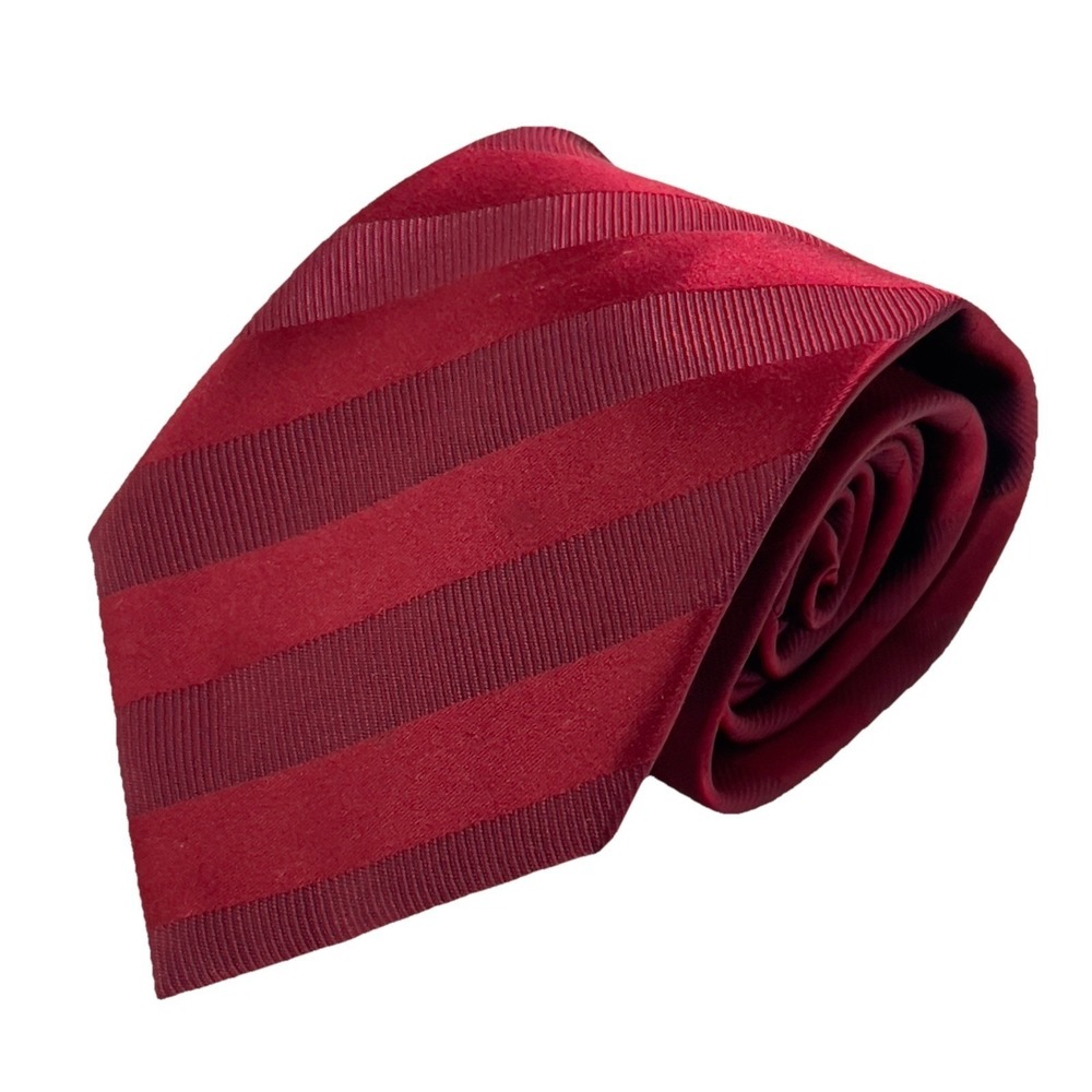 Henry Jacobson Necktie Mens Burgundy Red Excellent Silk Tonal Striped Hand Made